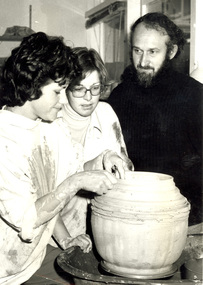 John Crump and Two Ceramics Students