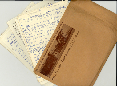 Document, Frank Wright, Handwritten notes (diary) in envelope, 1949