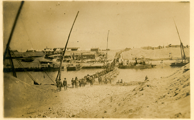 Postcard, Crossing the Suez via Pontoon Bridge, 1915