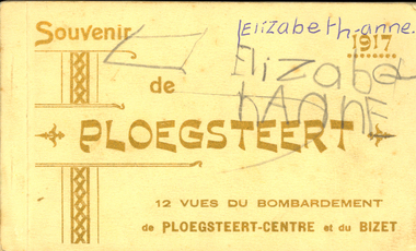 Postcard Booklet, Souvenir de Ploegsteert, 12 vues du bombardement de Ploegsteert-Centre et du Bizet, 1917