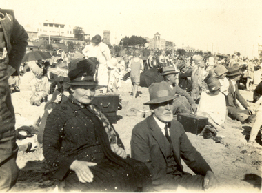 Photograph - Black and White, Frank Wright, St Kilda Beach, New Year's Day, 1930, 01/01/1930