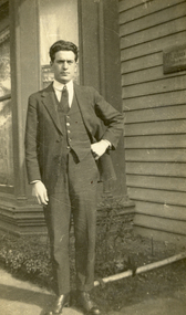 Photograph - Black and White, Vernon Holt, Frank Wright outside 118 Doveton Street South, Ballarat, 1921, 23/7/1821