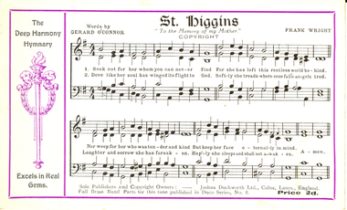Postcard, Joshua Duckworth Ltd, St Higgins (music) by Frank Wright, mid 1900s