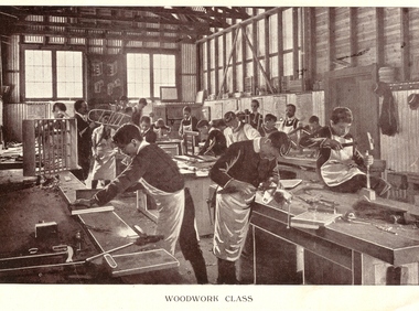 Image - black and white, Ballarat Junior Technical School Woodwork Class, c1913, c1913