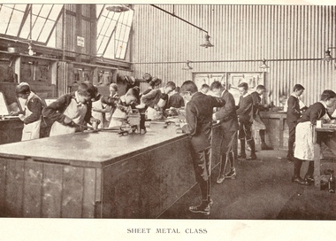 Image - black and white, Ballarat Junior Technical School Sheet Metal Class, c1913