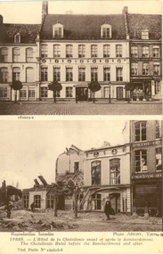 Postcard, Ypres before and after bombardment, 1916, c1916