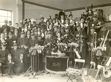 Photograph - Photograph - Black and White, St Hilda's Band and Roy Stewart Dancers at Morecambe Lanes 1934, July 1934