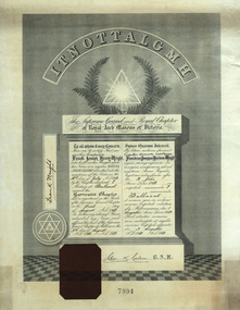 Certificate, Royal Arch Masons of Victoria Yarrowee Chapter Certificate, 1933, 1933