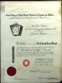 Certificate, Grand Lodge of Markmaster Masons of England and Wales, 1933, 03/08/1933