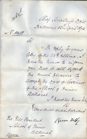 Letter, Documents relating to the Ballarat School of Mines, 1872, 1872