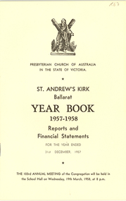 Booklet, St Andrew's Kirk Ballarat year Book and Municipal Service, 1956-8