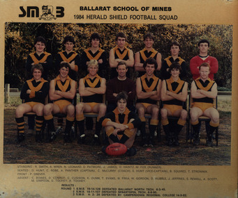 Photograph - Colour, Ballarat School of Mines Herald Shield Football Squad, 1984