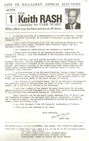 Document, Keith Rash City of Ballarat Election Flyer, 1970