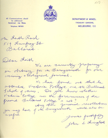 Correspondence, Department of Mines correspondence