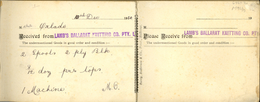 Books, Berry, Anderson & Co, Lamb's Ballarat Knitting Co. Receipt Books, c1920, c1920