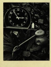 Photograph - Photograph - Black and White, Untitled [clock with apple and plug], c1990s