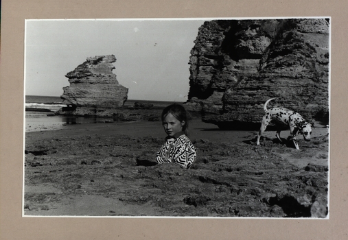 Girl and dog at beach