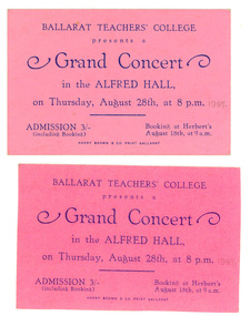 Ticket, Ballarat Teachers' College, Ballarat Teachers' College Grand Concert, 1947