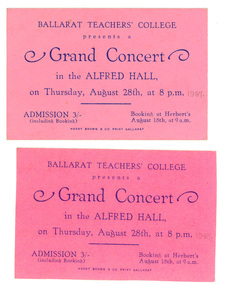 Ticket, Ballarat Teachers' College, Ballarat Teachers' College Grand Concert, 1947, 1947
