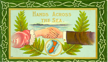 Postcard, Hands Across the Sea. New Zealand, Circa 1910
