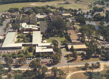 Photograph, Aerial Photograph of Federation University Mount Helen campus looking towards the oval, 1991, 1991