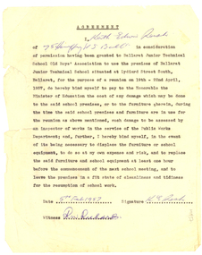 Document, Agreement re the Ballarat Junior Technical School Old Boys Association, 1957, 05/02/1957