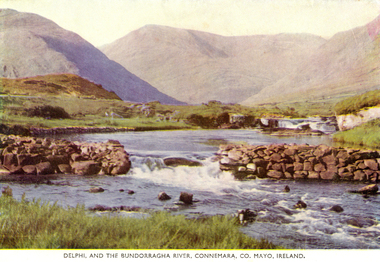 Postcard, Delphi, and the Bundorragha River, Connemara, County Mayo, Ireland, 1952