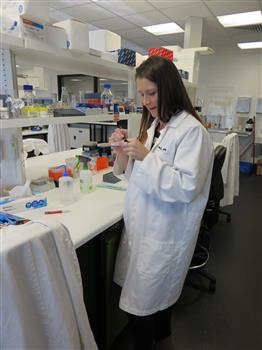 A woman works in a laboratory