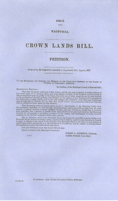 Document, Victorian Crown Lands Bill Petition, 1856-7, 1857