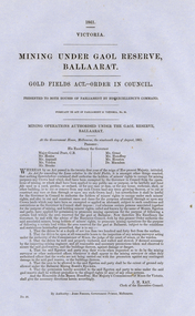 Document, Mining Under Gaol Reserve, Ballaarat, 1861