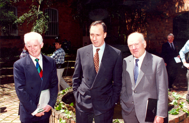 Photograph - Colour, Ron Wild, Prime Minister Paul Keating and Bill Gribble at the Ballarat School of Mines, 1995