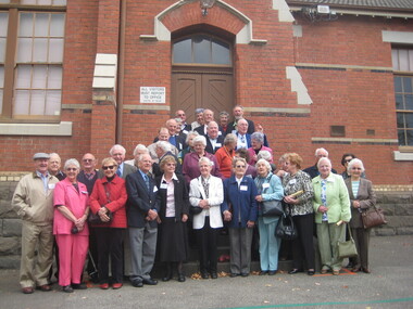Photograph - Colour, Ballarat Teachers' College Class of 1949 60th Reunion Photo in the Ground of Dana Street Primary School, 2009, 06/04/2009