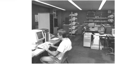 Photograph- Colour, Mike Gustus at Work in the Ballarat College of Advanced Education Computer Room, c1987