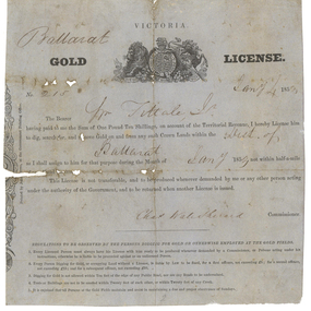 Gold License, Gold License made out to William Fittall Junior, 1853, 04/01/1853