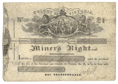 Miner's Right, Miner's Right issued to Harry Conway