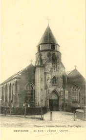 Postcard - black and white, Westoutre Church, France, c1917