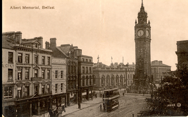 Postcard - black and white, Albert Memorial, Belfast, Ireland