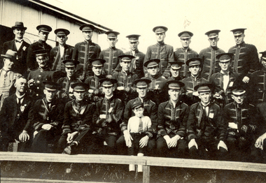 Photograph - black and white, Frank Wright, City of Ballarat Band at the Exhibition ground, Brisbane, 1923, Easter 1923