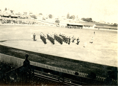 Photograph - Black and White, V. Holt, City of Ballarat Band on March on the Exhibition Ground, Brisbane, 1923, Easter 1923