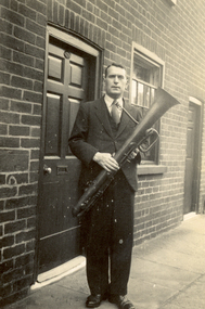 Photograph - Black and White, Frank Wright with an Ophicleide, Chesterfield, 1934, August 1934