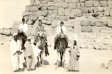 Photograph - Black and White, A Party of Camels in front of a Pyramid, 1940, May 1940