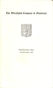 Booklet, The Worshipful Company of Musicians, 1969, 11 November, 1969