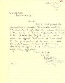 Document, Louis W.G. Buchner, Correspondence from Louis Buchner to Fred Martell of the Ballarat School of Mines, 1911, 20/05/1911