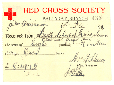 Printed and handwritten receipt from the Red Cross