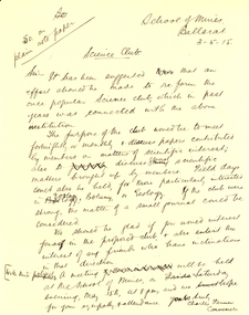 Rough Letter, Letter from Charles Fenner regarding Ballarat School of Mines Science Club, 1915, 3 May 1915