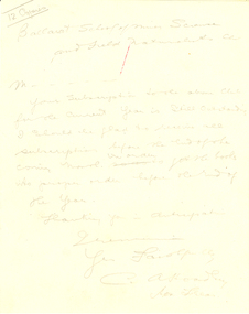 Document, Rough Notes Regarding Subscriptions to the Ballarat Science and Field Naturalists Club, c1915, c1915