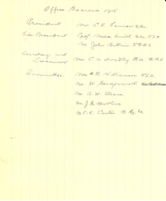 Document, Ballarat Science and Field Naturalists Club Office Bearers and Syllabus, 1915