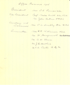 Document, Ballarat Science and Field Naturalists Club Office Bearers and Syllabus, 1915, 1915
