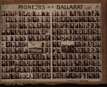 Numerous small photographs of Ballarat pioneers