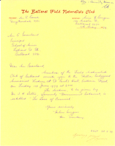 Letter - Document, Letter from the Ballarat Field Naturalists Club, 1979, 17 May 1979